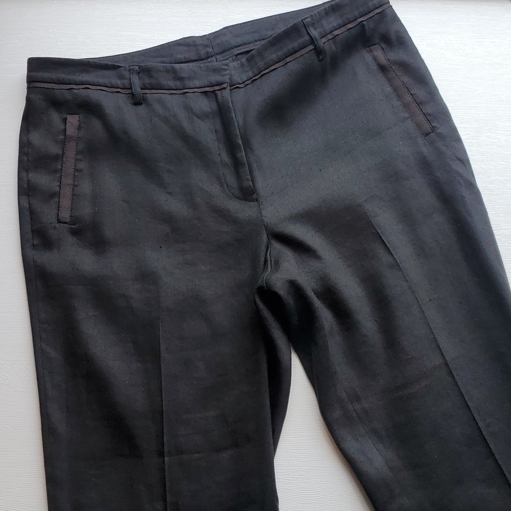 Worth New York Black Linen Blend Tuxedo Pants 6